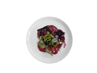 top view carpaccio food isolated white background