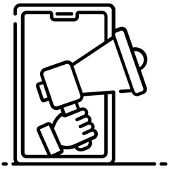 
Megaphone inside smartphone, debate online icon
