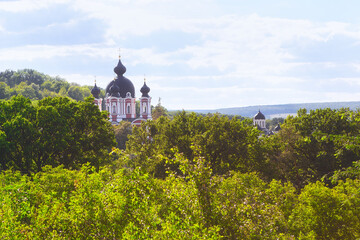 Church in the forest . Scenery of Monastery Churchi in Moldova 