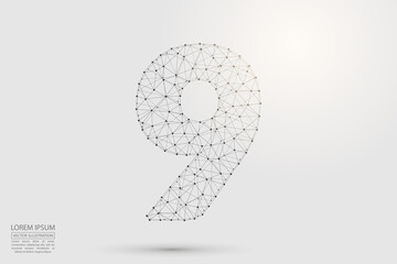 Abstract number nine, figure 9, consisting of triangles, circles, spots of decay, stars. Vector eps 10.