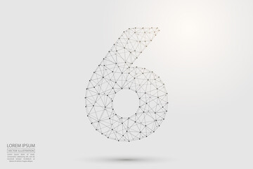 Abstract number six, figure 6, consisting of triangles, circles, spots of decay, stars. Vector eps 10.