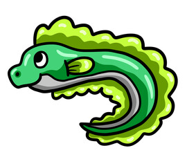 Cute Stylized Happy Little Green Eel