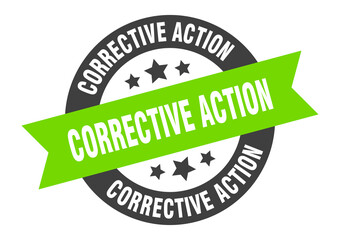 corrective action sign. round ribbon sticker. isolated tag