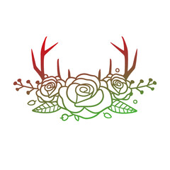 Rustic Deer Antlers Rose Flower with Vintage Key Design. Floral frame ornament vector style. Decoration Design Empty illustration.