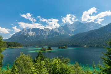 The Eibsee in front of the Zugspitze in the Bavarian Alps