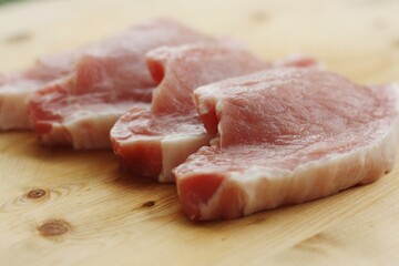 Fresh pork escalope on a wooden table