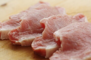 Fresh pork escalope on a wooden table