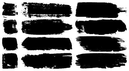 A collection of brush strokes with a dry brush. Black paint. Blots of ink