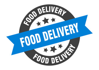 food delivery sign. round ribbon sticker. isolated tag