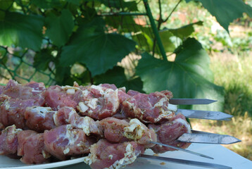 shish kebab waiting to be fried