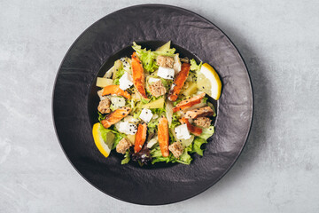 top view of tasty salmon salad