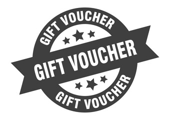 Obraz premium gift voucher sign. round ribbon sticker. isolated tag