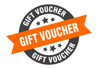 gift voucher sign. round ribbon sticker. isolated tag