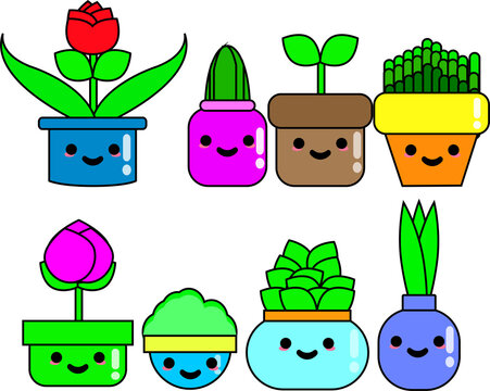 Vector illustration of cute potted plant design