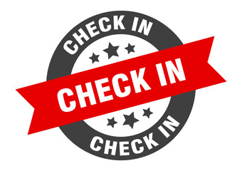 Fototapeta premium check in sign. round ribbon sticker. isolated tag