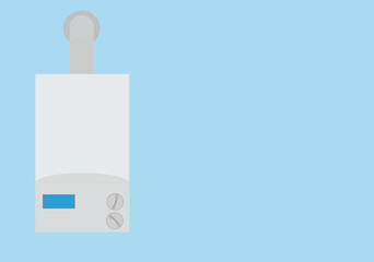 modern gas boiler on a blue background, saving energy and cash	
