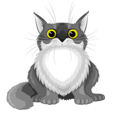 Cute gray fluffy cat on white background.