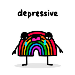 Depressive hand drawn vector illustration in cartoon doodle style rainbow crying