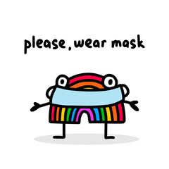 Please wear mask hand drawn vector illustration in cartoon doodle style coronavirus protection