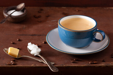 bulletproof coffee, keto paleo drink blended with butter and coconut oil