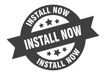 install now sign. round ribbon sticker. isolated tag
