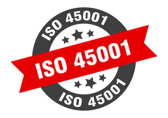 iso 45001 sign. round ribbon sticker. isolated tag