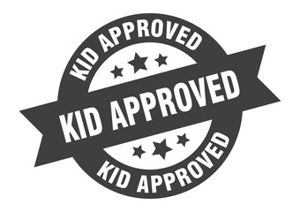 kid approved sign. round ribbon sticker. isolated tag
