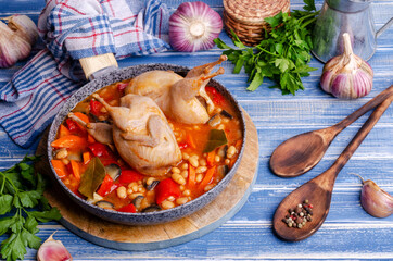 Stewed poultry with vegetables and beans