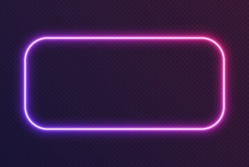 Neon gradient rounded rectangle frame, blue-pink glowing border isolated on a dark background. Colorful night banner, bright illuminated shape, cyberpunk style vector light effect.