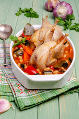 Stewed poultry with vegetables and beans