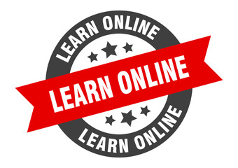 learn online sign. round ribbon sticker. isolated tag