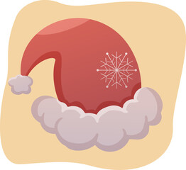 Cute cozy knitted Santa hat with snowflake, winter mood vector flat illustration. Warm cap for protection from the cold. Autumn and winter clothing. New year style, holidays vibes, christmas mood.