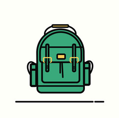 Equipped hiking backpack in flat design. Tourist rucksack . Camping backpack illustration. Bagbackpack  line icon.