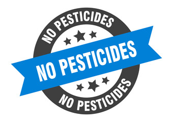 no pesticides sign. round ribbon sticker. isolated tag