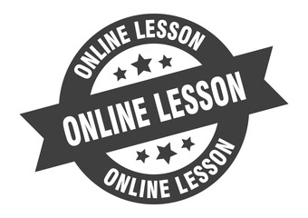 online lesson sign. round ribbon sticker. isolated tag