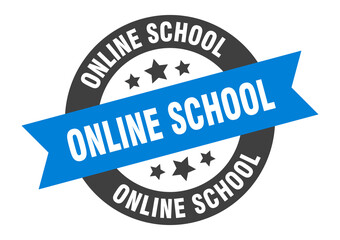 online school sign. round ribbon sticker. isolated tag
