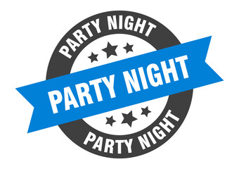 party night sign. round ribbon sticker. isolated tag
