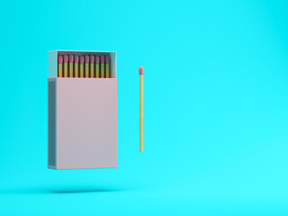 Box of matches on blue background 3 D illustration