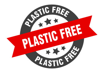 plastic free sign. round ribbon sticker. isolated tag