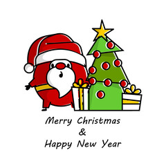 Flat invitation card with Santa logo line art