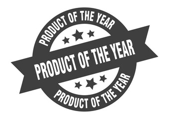 product of the year sign. round ribbon sticker. isolated tag