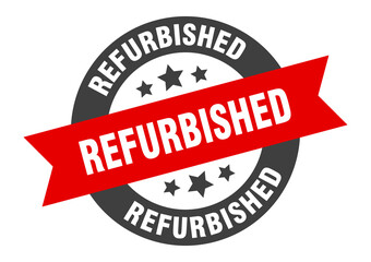 refurbished sign. round ribbon sticker. isolated tag
