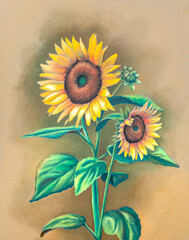 Sunflowers painting on paper