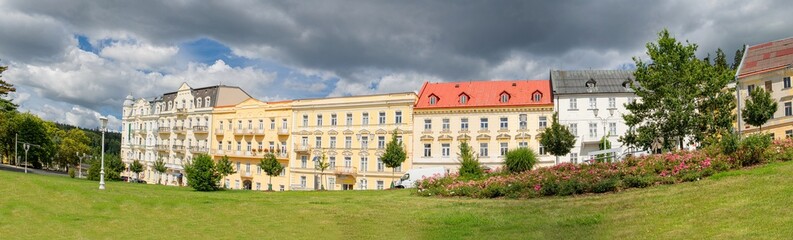 Panorama view - Goethe Square in small Czech spa town Mari&aacute;nsk&eacute; L&aacute;zně (Marienbad) - Czech Republic