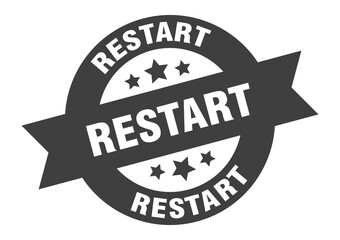 restart sign. round ribbon sticker. isolated tag