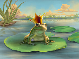 Frog prince in a pond - obrazy, fototapety, plakaty