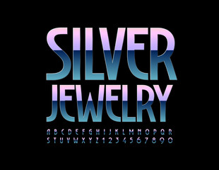 Vector chic sign Silver Jewelry. Elegant metallic Font. Gradient gloss Alphabet Letters and Numbers