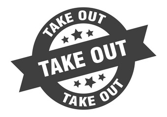 take out sign. round ribbon sticker. isolated tag
