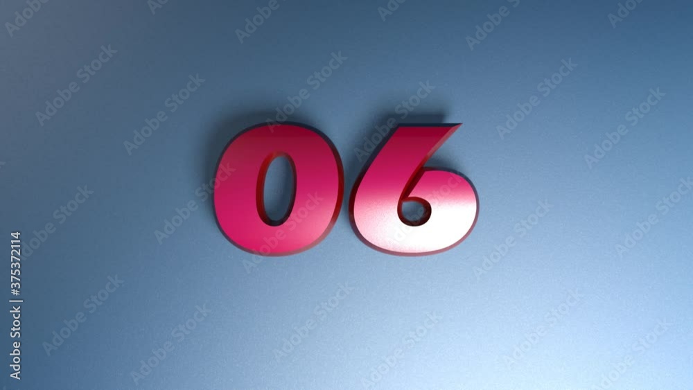 Poster the write 06 in red metallic digits, on blue shiny background - with two horizontal bars passing fro