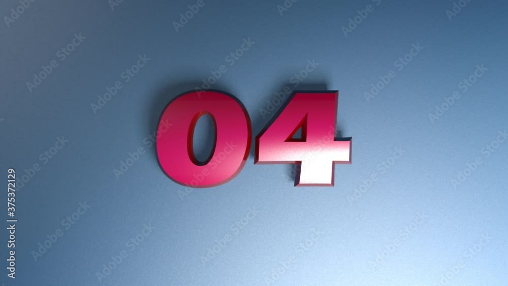 Poster the write 04 in red metallic digits, on blue shiny background - with two horizontal bars passing fro